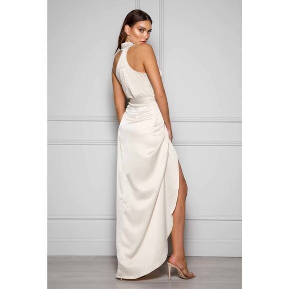 Elle Zeitoune Grace Pearl Satin Halter Neck Sleeveless Cocktail Gown Size XS NWT - Picture 2 of 8